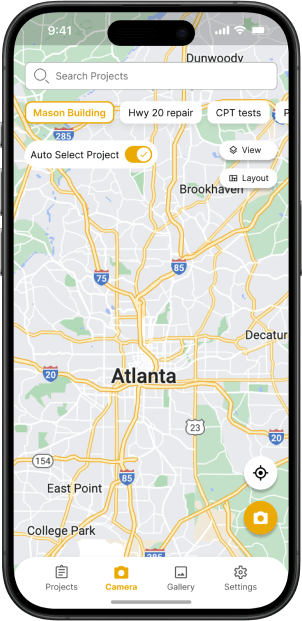Filio mobile app displaying map-based field documentation